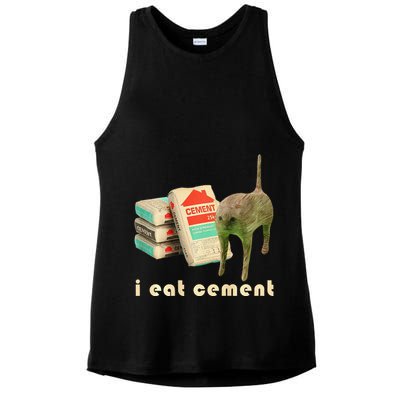 I Eat Cement Cursed Cat Unhinged Funny Meme On Back Ladies PosiCharge Tri-Blend Wicking Tank