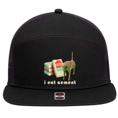 I Eat Cement Cursed Cat Unhinged Funny Meme On Back 7 Panel Mesh Trucker Snapback Hat