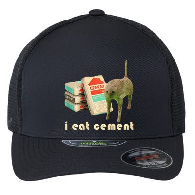 I Eat Cement Cursed Cat Unhinged Funny Meme On Back Flexfit Unipanel Trucker Cap