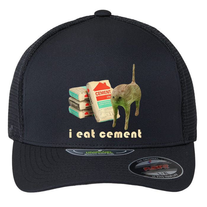 I Eat Cement Cursed Cat Unhinged Funny Meme On Back Flexfit Unipanel Trucker Cap