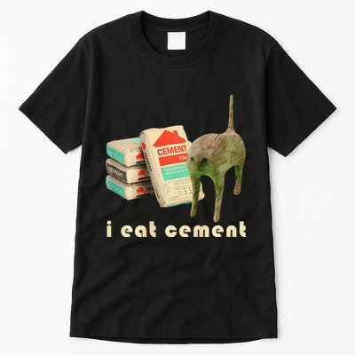 I Eat Cement Cursed Cat Unhinged Funny Meme On Back Tall T-Shirt