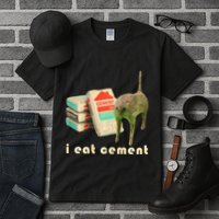 I Eat Cement Cursed Cat Unhinged Funny Meme On Back Tall T-Shirt