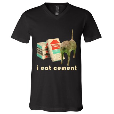 I Eat Cement Cursed Cat Unhinged Funny Meme On Back V-Neck T-Shirt
