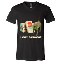 I Eat Cement Cursed Cat Unhinged Funny Meme On Back V-Neck T-Shirt