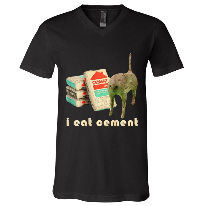 I Eat Cement Cursed Cat Unhinged Funny Meme On Back V-Neck T-Shirt