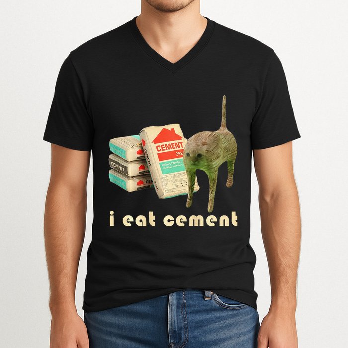 I Eat Cement Cursed Cat Unhinged Funny Meme On Back V-Neck T-Shirt