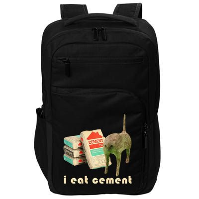 I Eat Cement Cursed Cat Unhinged Funny Meme On Back Impact Tech Backpack