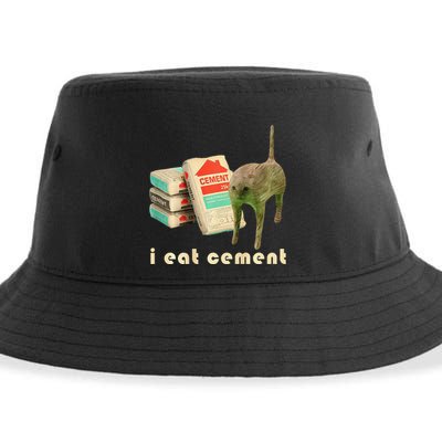 I Eat Cement Cursed Cat Unhinged Funny Meme On Back Sustainable Bucket Hat