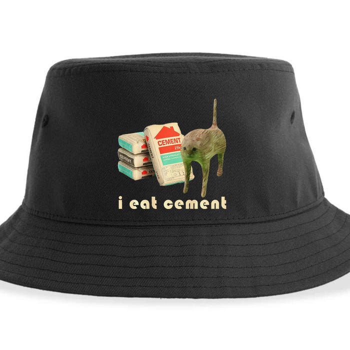 I Eat Cement Cursed Cat Unhinged Funny Meme On Back Sustainable Bucket Hat