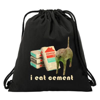 I Eat Cement Cursed Cat Unhinged Funny Meme On Back Drawstring Bag