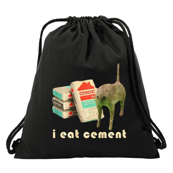 I Eat Cement Cursed Cat Unhinged Funny Meme On Back Drawstring Bag