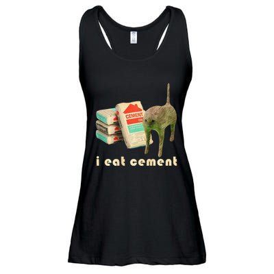 I Eat Cement Cursed Cat Unhinged Funny Meme On Back Ladies Essential Flowy Tank