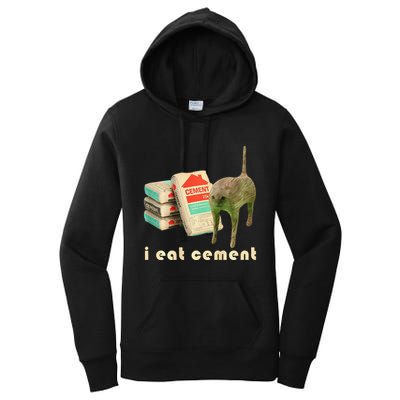 I Eat Cement Cursed Cat Unhinged Funny Meme On Back Women's Pullover Hoodie