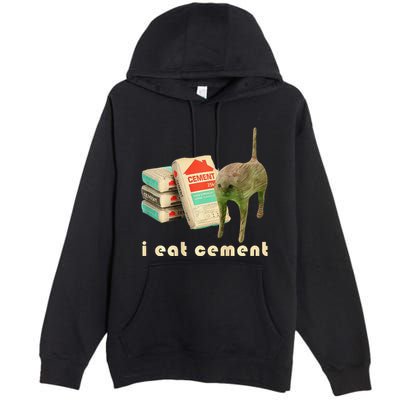 I Eat Cement Cursed Cat Unhinged Funny Meme On Back Premium Pullover Hoodie