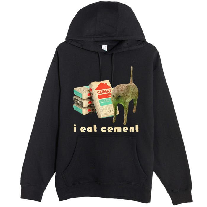 I Eat Cement Cursed Cat Unhinged Funny Meme On Back Premium Pullover Hoodie