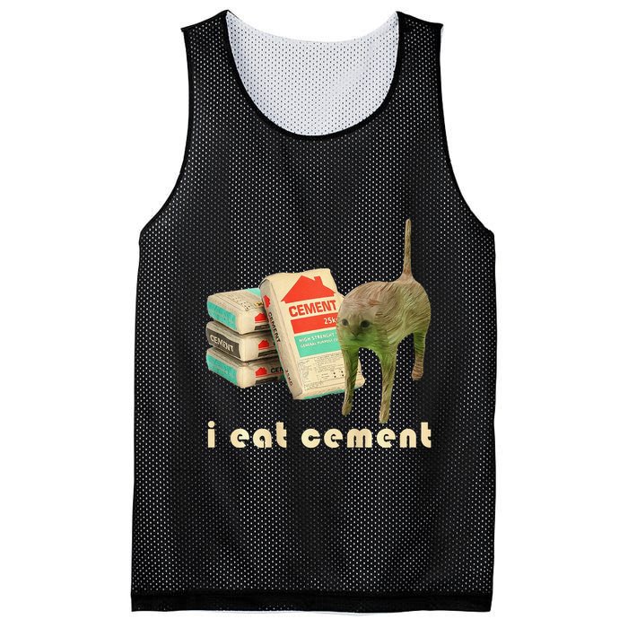 I Eat Cement Cursed Cat Unhinged Funny Meme On Back Mesh Reversible Basketball Jersey Tank