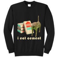 I Eat Cement Cursed Cat Unhinged Funny Meme On Back Tall Sweatshirt