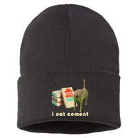 I Eat Cement Cursed Cat Unhinged Funny Meme On Back Sustainable Knit Beanie