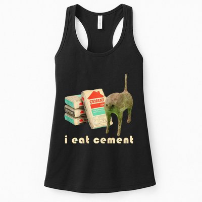 I Eat Cement Cursed Cat Unhinged Funny Meme On Back Womens Tank Top