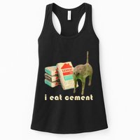 I Eat Cement Cursed Cat Unhinged Funny Meme On Back Womens Tank Top