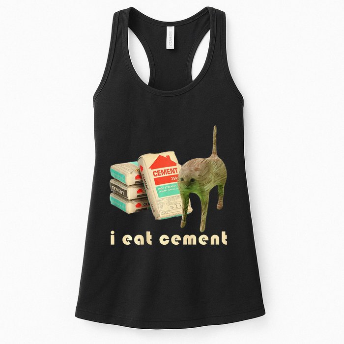 I Eat Cement Cursed Cat Unhinged Funny Meme On Back Womens Tank Top