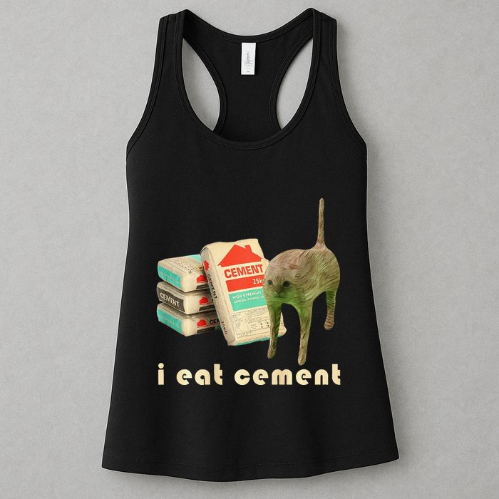 I Eat Cement Cursed Cat Unhinged Funny Meme On Back Womens Tank Top