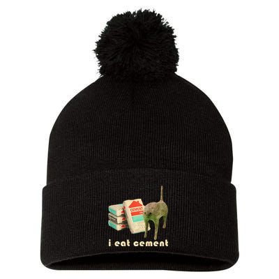 I Eat Cement Cursed Cat Unhinged Funny Meme On Back Pom Pom 12in Knit Beanie