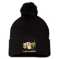 I Eat Cement Cursed Cat Unhinged Funny Meme On Back Pom Pom 12in Knit Beanie