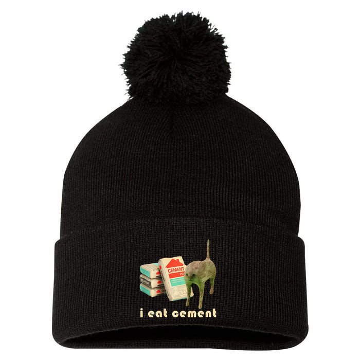 I Eat Cement Cursed Cat Unhinged Funny Meme On Back Pom Pom 12in Knit Beanie