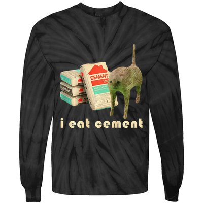 I Eat Cement Cursed Cat Unhinged Funny Meme On Back Tie-Dye Long Sleeve Shirt