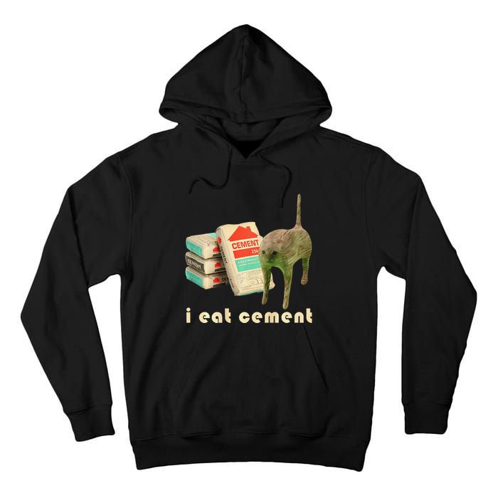 I Eat Cement Cursed Cat Unhinged Funny Meme On Back Tall Hoodie