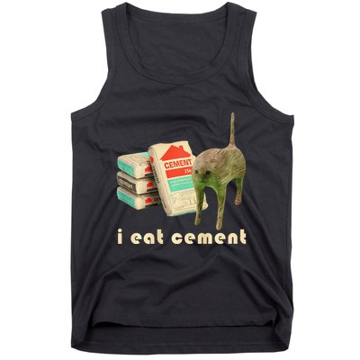 I Eat Cement Cursed Cat Unhinged Funny Meme On Back Tank Top