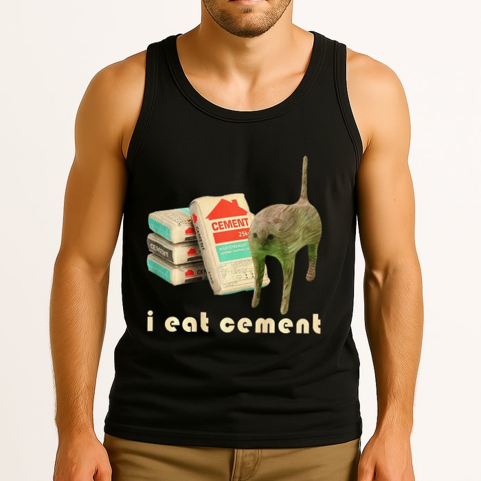 I Eat Cement Cursed Cat Unhinged Funny Meme On Back Tank Top