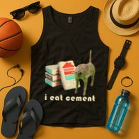 I Eat Cement Cursed Cat Unhinged Funny Meme On Back Tank Top