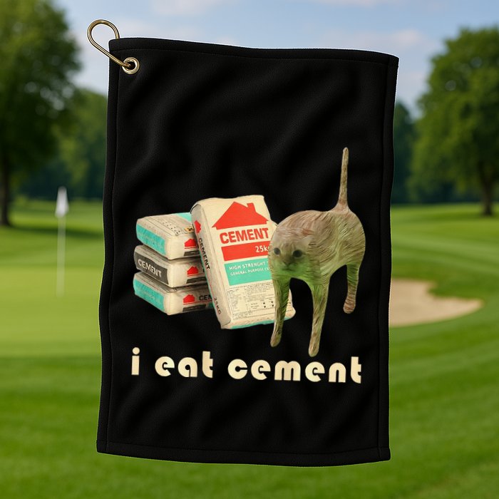 I Eat Cement Cursed Cat Unhinged Funny Meme On Back Golf Towel