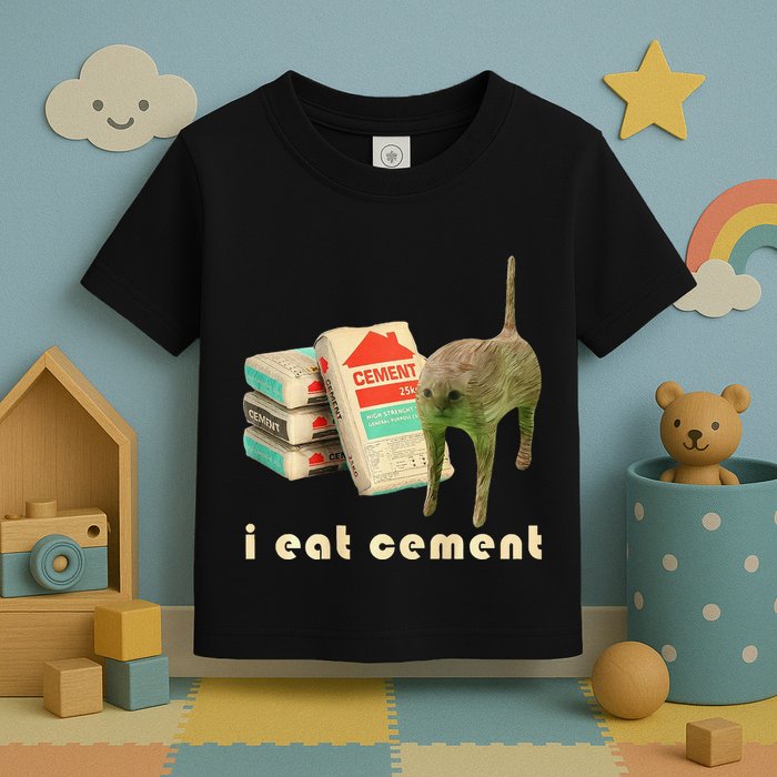 I Eat Cement Cursed Cat Unhinged Funny Meme On Back Toddler T-Shirt