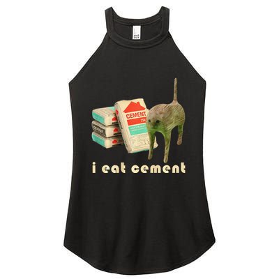 I Eat Cement Cursed Cat Unhinged Funny Meme On Back Women's Perfect Tri Rocker Tank