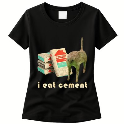 I Eat Cement Cursed Cat Unhinged Funny Meme On Back Womens T-Shirt