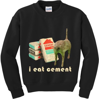 I Eat Cement Cursed Cat Unhinged Funny Meme On Back Kids Sweatshirt