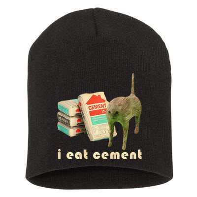 I Eat Cement Cursed Cat Unhinged Funny Meme On Back Short Acrylic Beanie