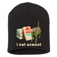 I Eat Cement Cursed Cat Unhinged Funny Meme On Back Short Acrylic Beanie