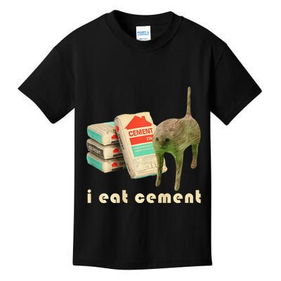 I Eat Cement Cursed Cat Unhinged Funny Meme On Back Kids T-Shirt