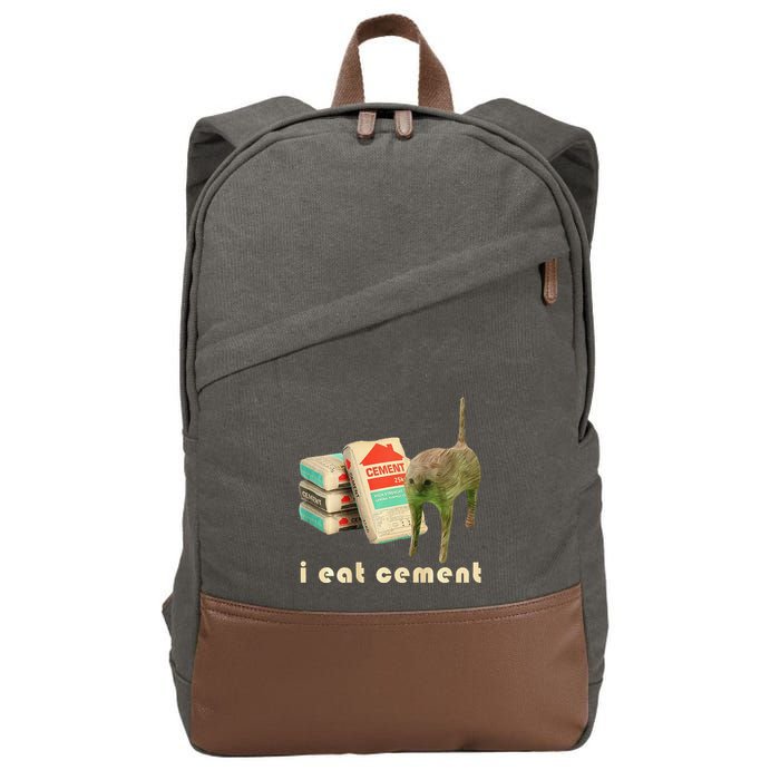 I Eat Cement Cursed Cat Unhinged Funny Meme On Back Cotton Canvas Backpack