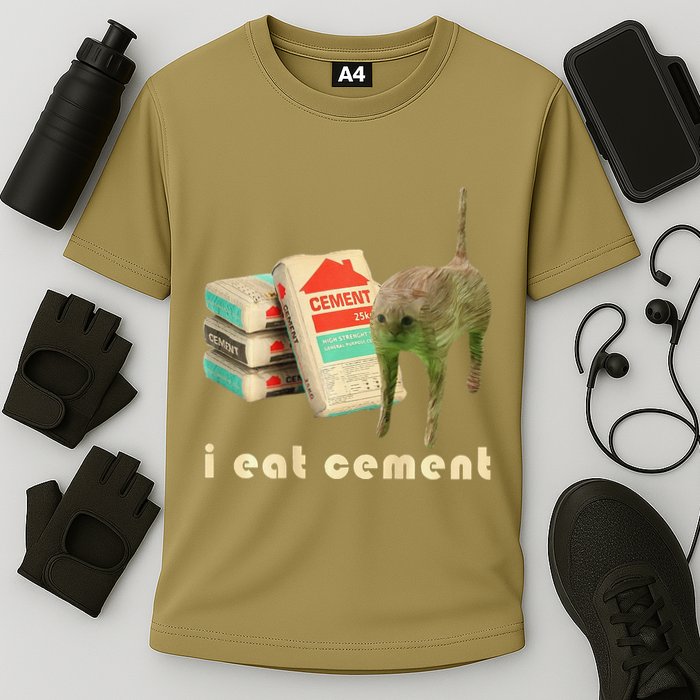 I Eat Cement Cursed Cat Unhinged Funny Meme On Back Performance Shirt