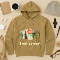 I Eat Cement Cursed Cat Unhinged Funny Meme On Back Hoodie
