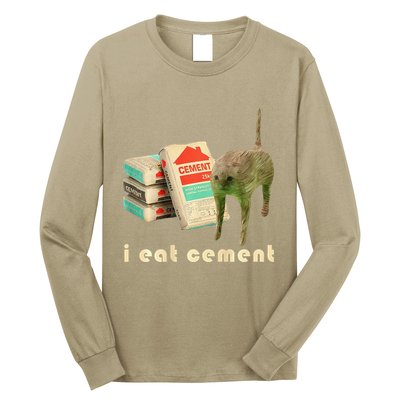 I Eat Cement Cursed Cat Unhinged Funny Meme On Back Long Sleeve Shirt