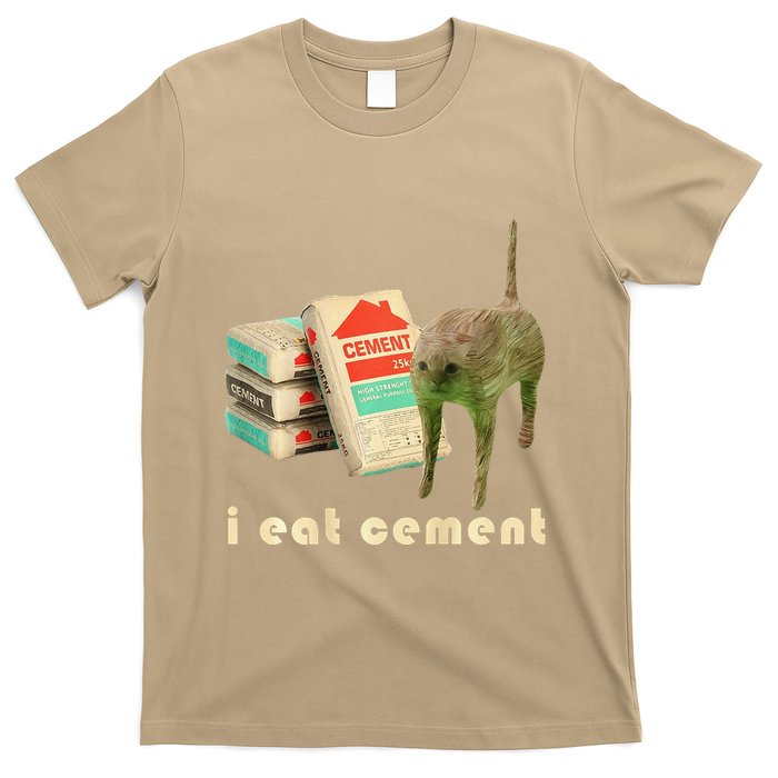 I Eat Cement Cursed Cat Unhinged Funny Meme On Back T-Shirt