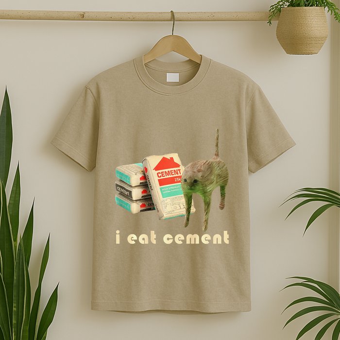 I Eat Cement Cursed Cat Unhinged Funny Meme On Back T-Shirt
