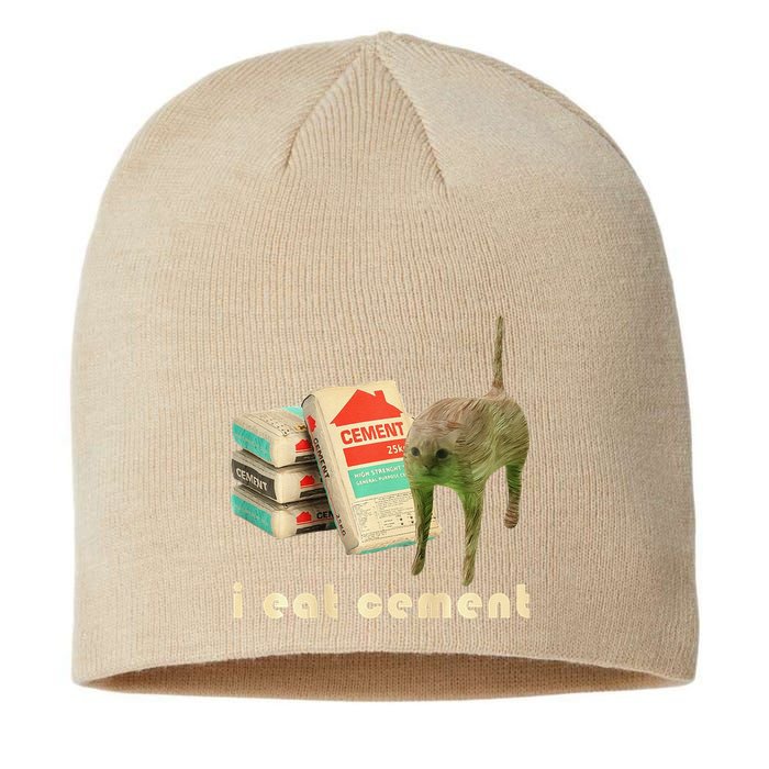 I Eat Cement Cursed Cat Unhinged Funny Meme On Back Sustainable Beanie
