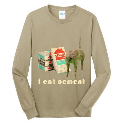 I Eat Cement Cursed Cat Unhinged Funny Meme On Back Tall Long Sleeve T-Shirt